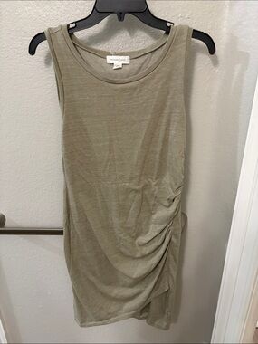 Treasure & Bond Olive Green Sleeveless Midi Dress with Side Ruching